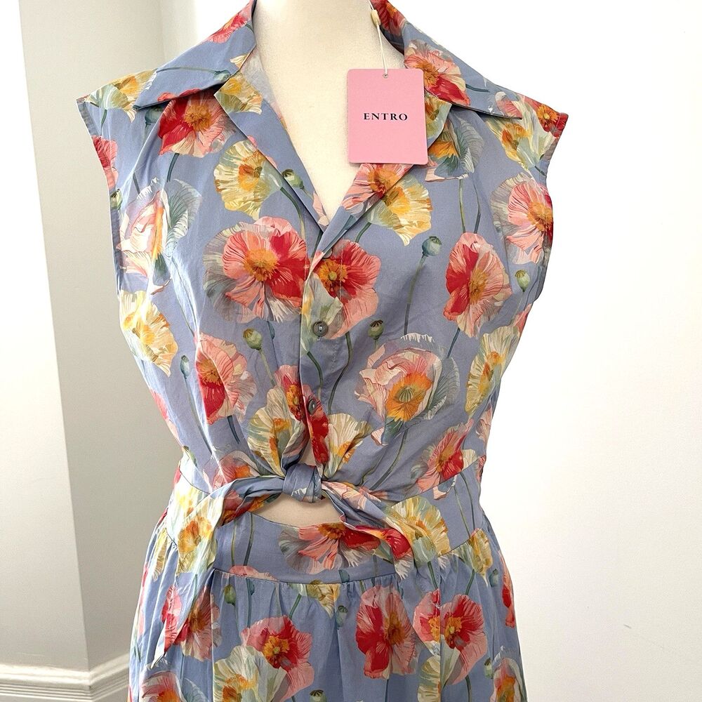 NWT Entro Knot Your Garden Maxi Dress Size Medium Sleeveless Floral Tie Front - Picture 2 of 12